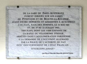 Plaque Deportes Gare de Paris Austerlitz MRJ MOI