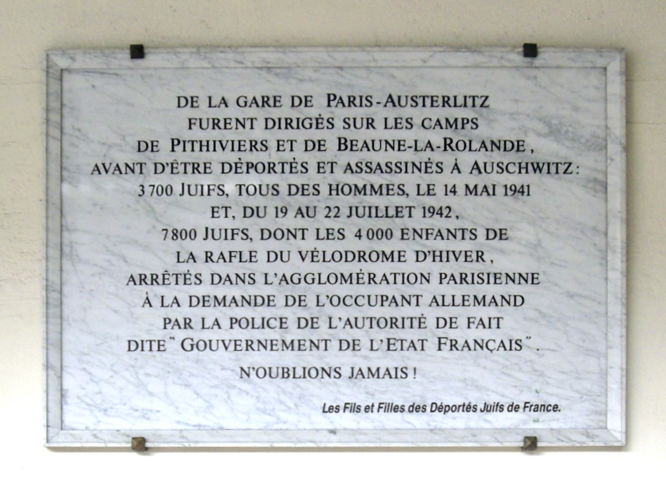Plaque Deportes Gare de Paris Austerlitz MRJ MOI